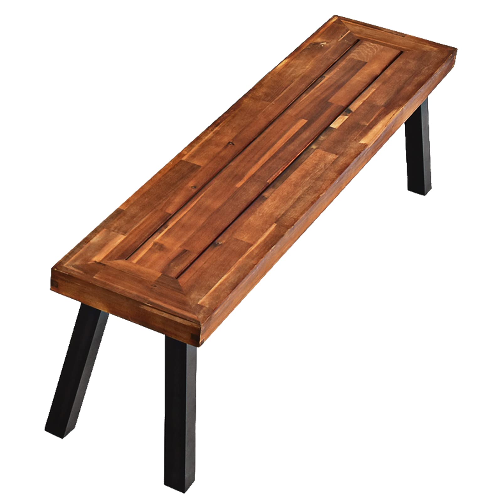Banc d'extérieur en bois d'acacia, banc de salle à manger de patio, banc de pique-nique avec pieds en acier
